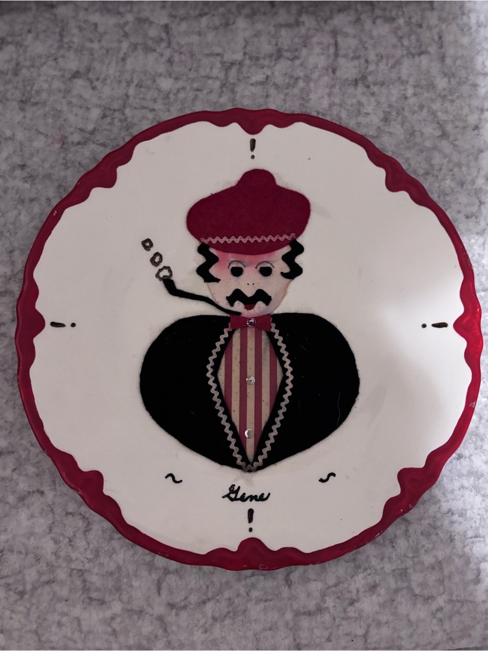 Vintage 1960 Hand-Painted and handmade 1969 Decorative Plate with Red Trim